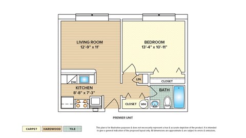 Floor plan for 1 bed, 1 bath, 545 sqft